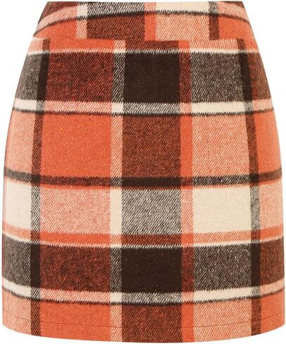 IDEALSANXUN Womens Wool Plaid Mini Skirt Fall Winter High Elastic Waist Short Pencil Skirt in Saudi Arabia