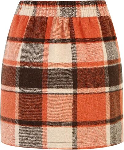 IDEALSANXUN Womens Wool Plaid Mini Skirt Fall Winter High Elastic Waist Short Pencil Skirt in Saudi Arabia