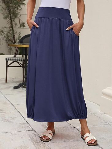 ANRABESS Women's Summer 2025 High Waisted Long Maxi Skirts Trendy Casual Ankle Length Beach Flowy Boho Skirt with Pockets in Saudi Arabia