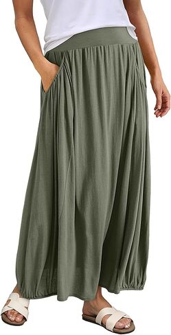 ANRABESS Women's Summer 2025 High Waisted Long Maxi Skirts Trendy Casual Ankle Length Beach Flowy Boho Skirt with Pockets in Saudi Arabia