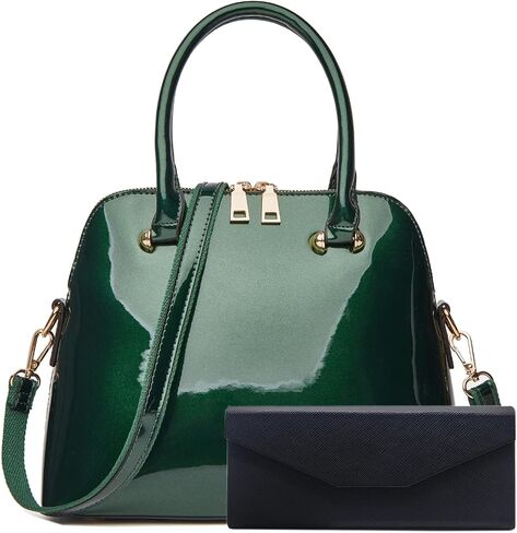 Patent Leather Dome Satchel Purse Zip-around Handbag Multi-Pocket Shoulder Bag Shiny Large Top-handle Shell Bag in Saudi Arabia