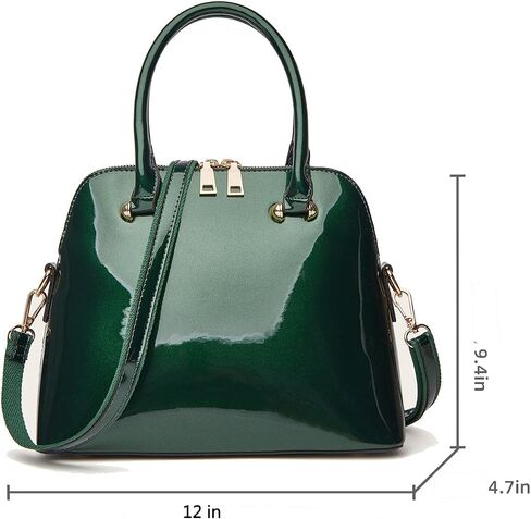 Patent Leather Dome Satchel Purse Zip-around Handbag Multi-Pocket Shoulder Bag Shiny Large Top-handle Shell Bag in Saudi Arabia