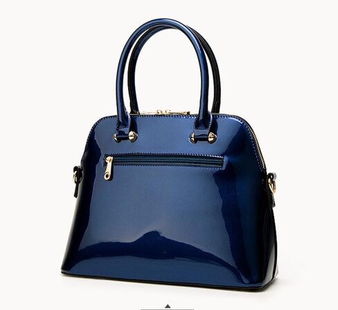 Patent Leather Dome Satchel Purse Zip-around Handbag Multi-Pocket Shoulder Bag Shiny Large Top-handle Shell Bag in Saudi Arabia