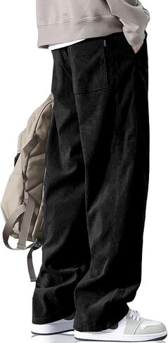 HOTake Men's Casual Corduroy Pants Drawstring Elastic Waist Fashion Loose Pants for Men in Saudi Arabia