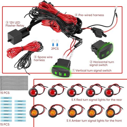 مجموعة إشارة الانعطاف ATV UTV السلكية مسبقًا، مجموعة قانونية عالمية للشارع مع مفتاح هزاز وصمام مرحل، متوافقة مع Polaris RZR Ranger Turbo Can-Am SxS، (مفتاح رأسي وأفقي) in Kuwait