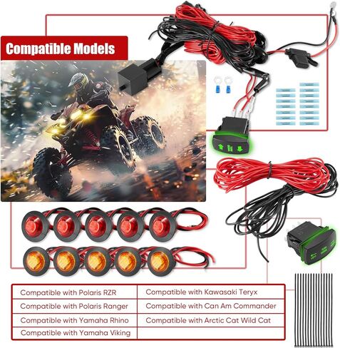 مجموعة إشارة الانعطاف ATV UTV السلكية مسبقًا، مجموعة قانونية عالمية للشارع مع مفتاح هزاز وصمام مرحل، متوافقة مع Polaris RZR Ranger Turbo Can-Am SxS، (مفتاح رأسي وأفقي) in Kuwait