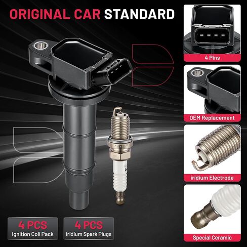 BDFHYK Ignition Coil UF333 & Spark Plug 7092 compatible with 2.4L L4 Scion Toyota TC Camry Corolla Highlander Matrix RAV4 Solara Lexus HS250h Scion xB tC Pontiac Vibe,Set of 4 in Saudi Arabia
