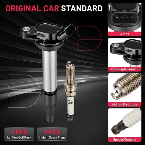 حزمة ملف الإشعال BDFHYK UF596 وشمعات إشعال إيريديوم 93501 متوافقة مع Toyota CT200h Corolla Matrix Prius Prius Plug-In Prius V Lexus CT200h Scion xD 1.8L L4، مجموعات من 4 in Saudi Arabia