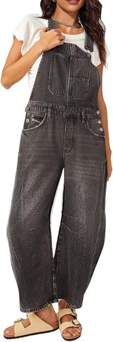 Women Barrel Overalls Casual Denim Jumpsuits Loose Baggy Sleeveless Bib Jeans Pants Jumpers with Pockets in Kuwait