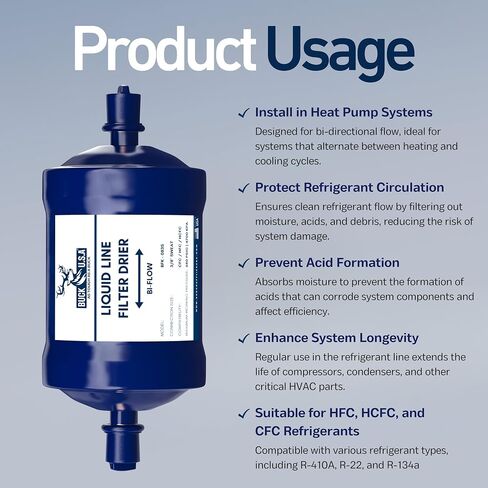 Buck Single Flow Refrigerant Liquid Line Filter Drier 3/8" ODF Sweat BDML-083S - Compatible with CFC, HCFC, HFC - Straight Cool Air Conditioners (1-5 Tons) in Kuwait