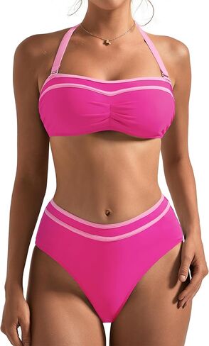 SUUKSESS Women High Waited Bandeau Bikini Sets Halter High Cut 2 Piece Swimsuit in Saudi Arabia