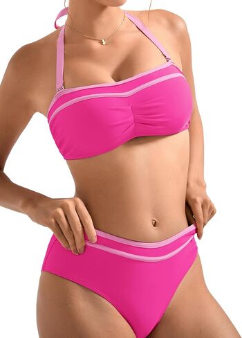 SUUKSESS Women High Waited Bandeau Bikini Sets Halter High Cut 2 Piece Swimsuit in Saudi Arabia
