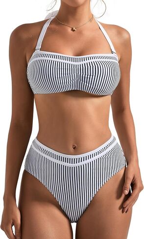 SUUKSESS Women High Waited Bandeau Bikini Sets Halter High Cut 2 Piece Swimsuit in Saudi Arabia