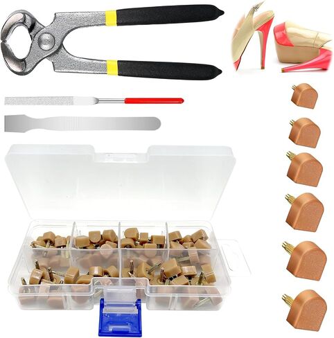 75Pcs High Heel Replacement Tips Assortment Set with Repair Tools, 8mm/9mm/10mm/11mm/12mm/13mm U Shape Skid Resistant Women Shoes Tap Caps Fix Kit for Stiletto (Black) in Saudi Arabia