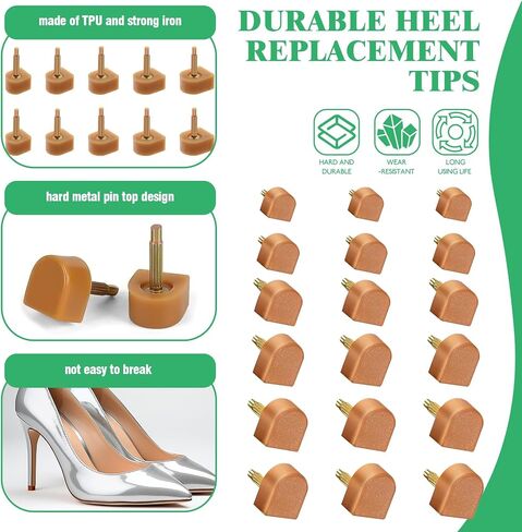 75Pcs High Heel Replacement Tips Assortment Set with Repair Tools, 8mm/9mm/10mm/11mm/12mm/13mm U Shape Skid Resistant Women Shoes Tap Caps Fix Kit for Stiletto (Black) in Saudi Arabia