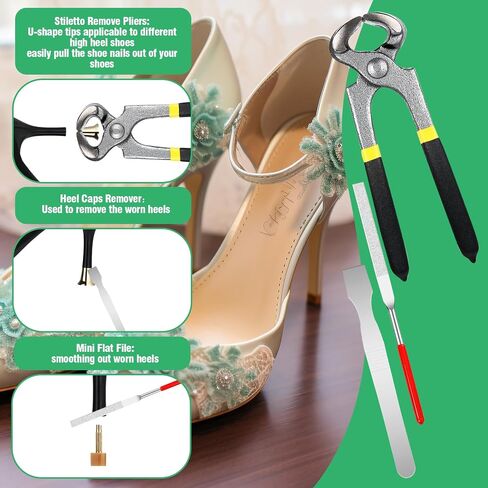 75Pcs High Heel Replacement Tips Assortment Set with Repair Tools, 8mm/9mm/10mm/11mm/12mm/13mm U Shape Skid Resistant Women Shoes Tap Caps Fix Kit for Stiletto (Black) in Saudi Arabia