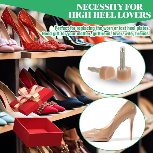 75Pcs High Heel Replacement Tips Assortment Set with Repair Tools, 8mm/9mm/10mm/11mm/12mm/13mm U Shape Skid Resistant Women Shoes Tap Caps Fix Kit for Stiletto (Black) in Saudi Arabia
