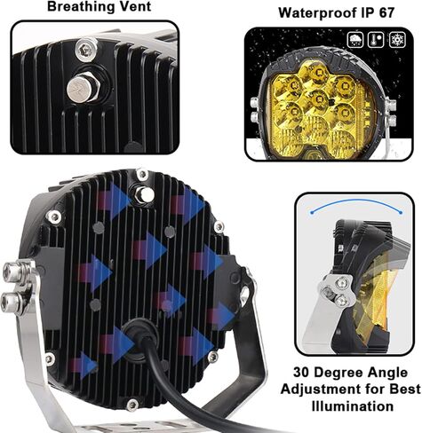 7 inch 90W Amber Yellow LED Driving Light Compatible with Wrangler Off Road Vehicle ATV UTV Cart Lighting Trucks Pickup F150 Work Light, Pack of 1 in Saudi Arabia