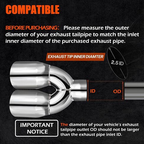 LCGP Dual Exhaust Tip 2.5 inch Inlet 3.5 inch Outlet Universal Car Stainless Steel Angle Cut 2-Packs Tailpipe(left and right) in Kuwait