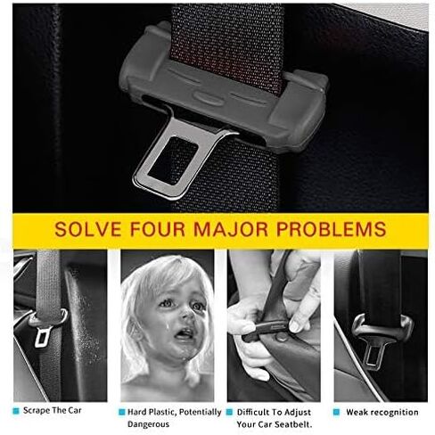 Car Seat Belt Buckle Covers, Seat Belt Clips Cover Protector for Car Safety Durable Silica Gel Anti-Scratch Protective Sleeve, Universal 2 Sets/4 Pcs Black in Saudi Arabia