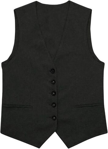 MakeMeChic Women's Vest Top Asymmetrical V Neck Button Down Sleeveless Cropped Vest Waistcoat in Saudi Arabia