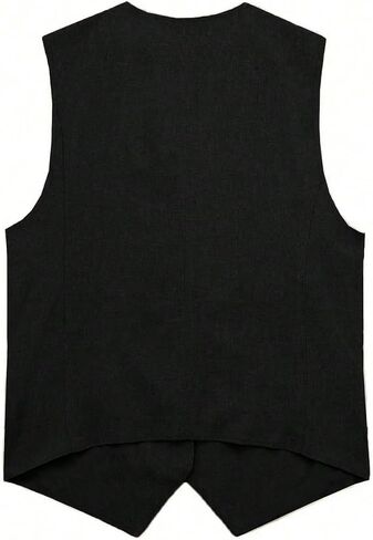 MakeMeChic Women's Vest Top Asymmetrical V Neck Button Down Sleeveless Cropped Vest Waistcoat in Saudi Arabia