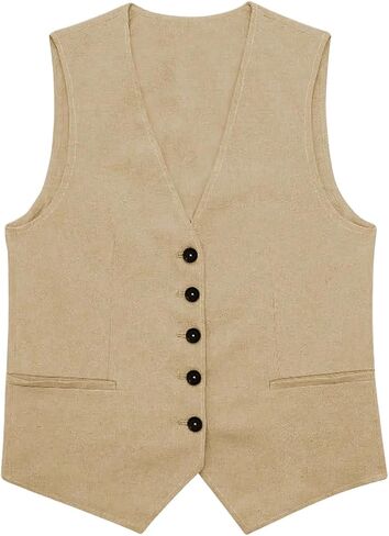MakeMeChic Women's Vest Top Asymmetrical V Neck Button Down Sleeveless Cropped Vest Waistcoat in Saudi Arabia