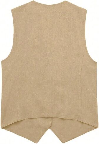 MakeMeChic Women's Vest Top Asymmetrical V Neck Button Down Sleeveless Cropped Vest Waistcoat in Saudi Arabia