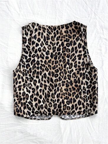 SHENHE Women's Leopard Vest Top Tie Front Animal Print Sleeveless Vintage Fashion Vest Crop Top in Kuwait