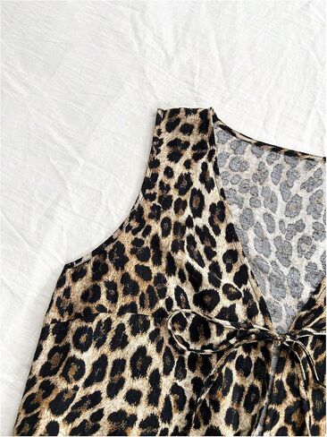 SHENHE Women's Leopard Vest Top Tie Front Animal Print Sleeveless Vintage Fashion Vest Crop Top in Kuwait