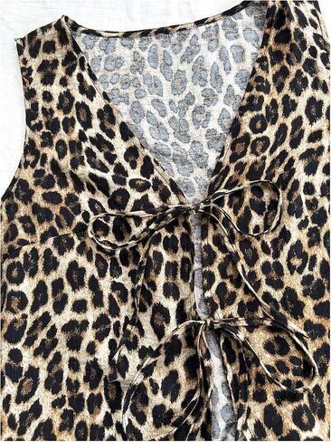 SHENHE Women's Leopard Vest Top Tie Front Animal Print Sleeveless Vintage Fashion Vest Crop Top in Kuwait
