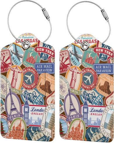 2 Pack Luggage Tags for Suitcases, Travel Stamp Luggage Tag, Leather Stainless Steel Loop Label Tag for Women Girl Travel Bag Suitcase in Saudi Arabia