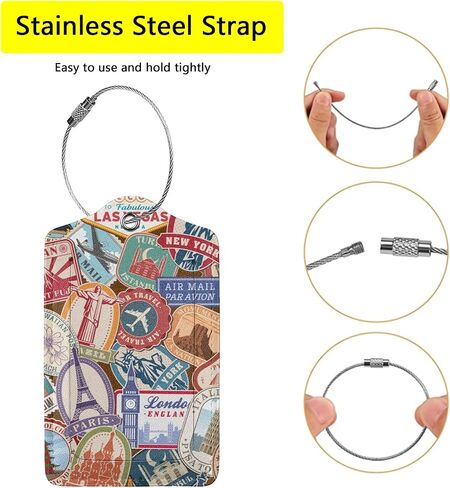 2 Pack Luggage Tags for Suitcases, Travel Stamp Luggage Tag, Leather Stainless Steel Loop Label Tag for Women Girl Travel Bag Suitcase in Saudi Arabia