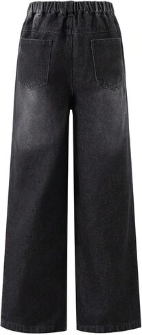 Floerns Girl's Elastic Waist Ripped Long Jeans Wide Leg Y2K Streetwear Denim Pants in Saudi Arabia