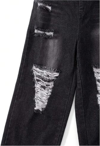 Floerns Girl's Elastic Waist Ripped Long Jeans Wide Leg Y2K Streetwear Denim Pants in Saudi Arabia