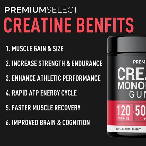 Creatine Monohydrate Gummies Strawberry for Men & Women, 100% Pure Creatine Gummies, 5g per Serving + Vegan, Sugar Free, No Bloat + Strength, Energy, Muscle Recovery + Growth & Booty Gain - 120 Count in Saudi Arabia