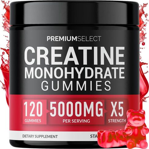 Creatine Monohydrate Gummies Strawberry for Men & Women, 100% Pure Creatine Gummies, 5g per Serving + Vegan, Sugar Free, No Bloat + Strength, Energy, Muscle Recovery + Growth & Booty Gain - 120 Count in Saudi Arabia