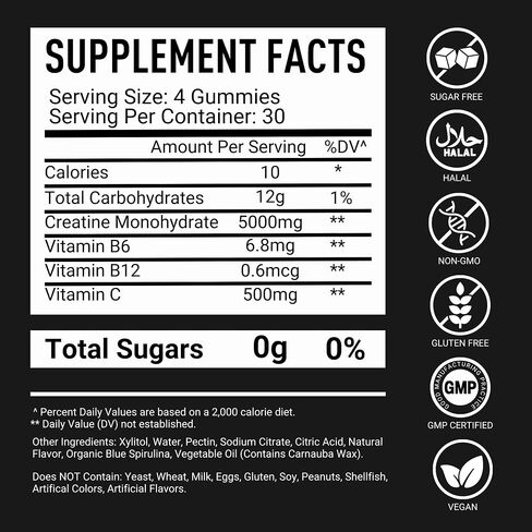 Creatine Monohydrate Gummies Strawberry for Men & Women, 100% Pure Creatine Gummies, 5g per Serving + Vegan, Sugar Free, No Bloat + Strength, Energy, Muscle Recovery + Growth & Booty Gain - 120 Count in Saudi Arabia