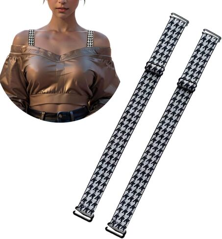 Wide Black Decorative Bra Straps Replacement for Strapless Dress/Bra, Sparkle Plaid Fancy Bra Straps for Women in Kuwait