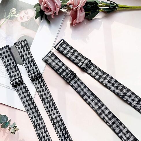 Wide Black Decorative Bra Straps Replacement for Strapless Dress/Bra, Sparkle Plaid Fancy Bra Straps for Women in Kuwait
