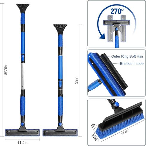 4 in 1 Extendable Ice Scrapers for Car Windshield, 48.5" More Sturdy Snow Shovel 270°Snow Brush for Car Kit with Ergonomic Foam Grip for Car Vehicle Window Tool, Truck, SUV in Saudi Arabia