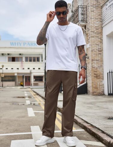 COOFANDY Men's Casual Cargo Pants Cotton Drawstring Athletic Jogger Sweatpants in Saudi Arabia