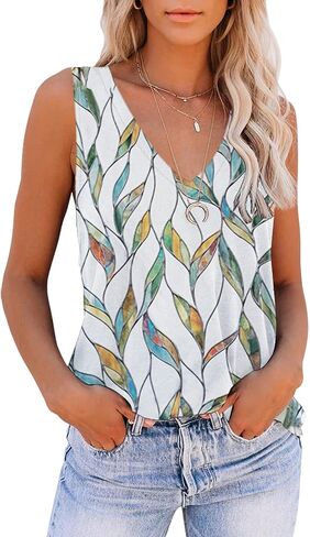 ETCYY Women's Sleeveless V Neck Tank Tops Summer Tops Trendy 2024 Causal Cute Printed Loose Fit Workout Athletic Yoga Shirts in Kuwait