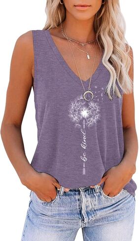 ETCYY Women's Sleeveless V Neck Tank Tops Summer Tops Trendy 2024 Causal Cute Printed Loose Fit Workout Athletic Yoga Shirts in Kuwait