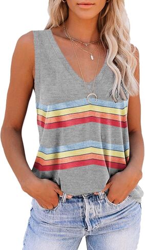 ETCYY Women's Sleeveless V Neck Tank Tops Summer Tops Trendy 2024 Causal Cute Printed Loose Fit Workout Athletic Yoga Shirts in Kuwait