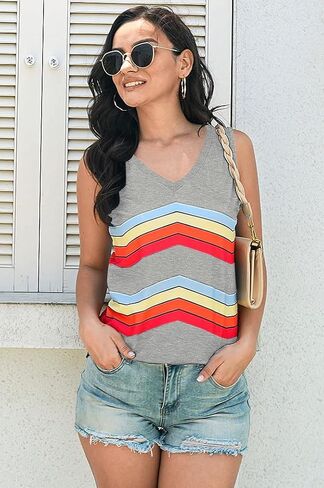 ETCYY Women's Sleeveless V Neck Tank Tops Summer Tops Trendy 2024 Causal Cute Printed Loose Fit Workout Athletic Yoga Shirts in Kuwait