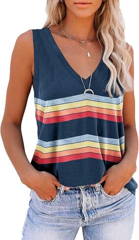 ETCYY Women's Sleeveless V Neck Tank Tops Summer Tops Trendy 2024 Causal Cute Printed Loose Fit Workout Athletic Yoga Shirts in Kuwait