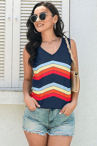 ETCYY Women's Sleeveless V Neck Tank Tops Summer Tops Trendy 2024 Causal Cute Printed Loose Fit Workout Athletic Yoga Shirts in Kuwait