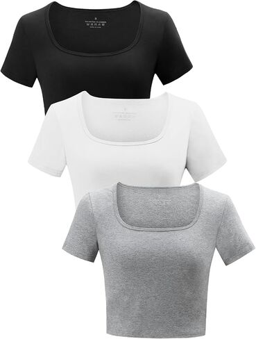 3 Pack Women's Crop Tops Workout Tshirt Cotton Short Sleeve T Shirts Cropped Basic Tees in Kuwait