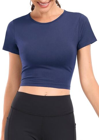 3 Pack Women's Crop Tops Workout Tshirt Cotton Short Sleeve T Shirts Cropped Basic Tees in Kuwait